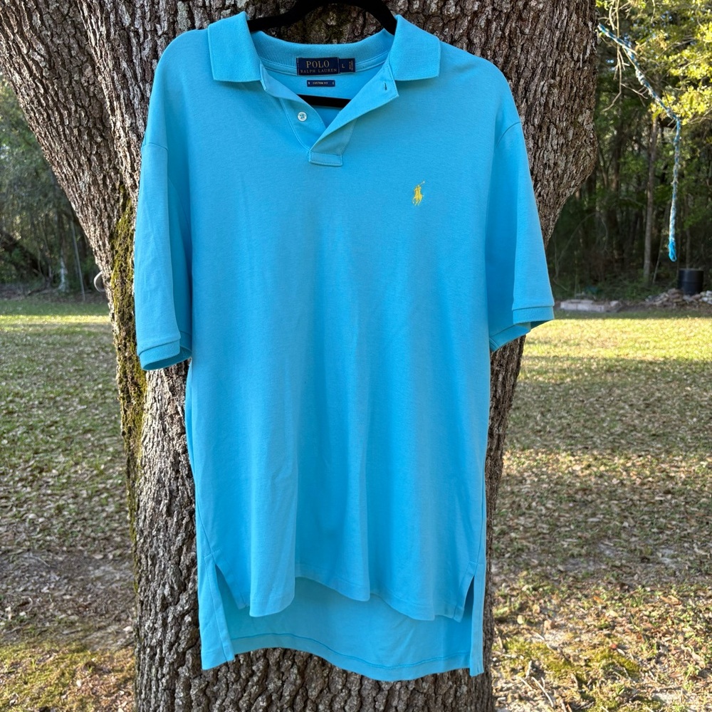 POLO RALPH LAUREN TEAL BLUE SHORT SLEEVE POLO SHIRT LIME YELLOW GREEN LOGO HORSE